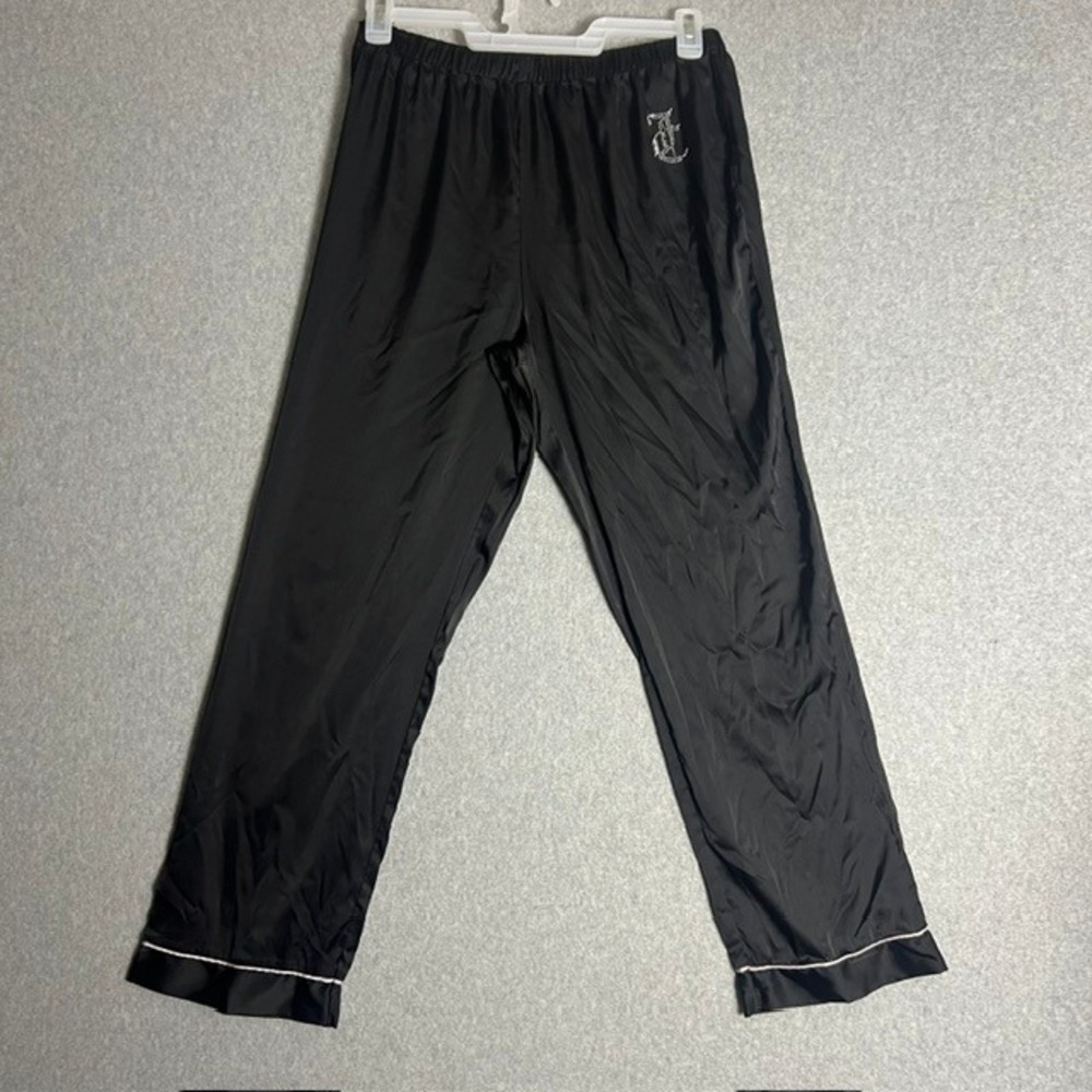 Juicy Couture Black Sleep Pants Rhinestone Logo Lounge Pajama Bottoms Size Large